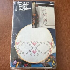 Vogart Crafts Pair Of Pillow Cases For Embroidery Video Ntage Hearts Flowers